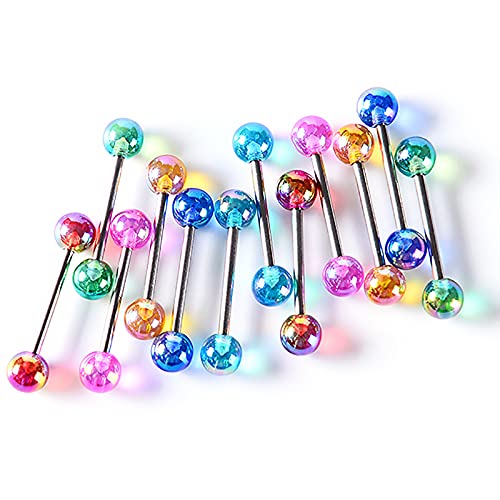 12/16/24Pcs Tongue Rings for Women Candy Color Ball Tongue Nipple Piercing 14G Surgical Steel Barbell Tongue Retainer Body Jewelry Bar Length 16mm - style: Style1-12Pack