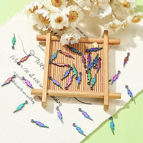 LiQunSweet 30 Pcs Electroplating Flash Shape Weather Themed Charms Celestial Thunder Blot Lightning Charms for DIY Jewelry Making - color: Lightning Charms_30Pcs