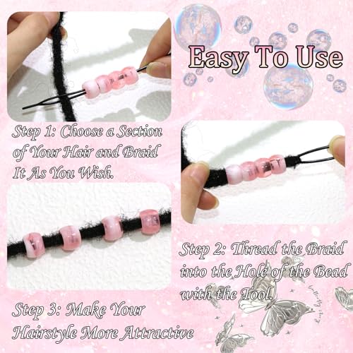 NAISKA 90Pcs Light Pink Kids Hair Beads Cute Hair Beads for Braids Round Small Beads for Hair Acrylic Gradient Dreadlock Beads Mini Pony Beads Loc Beads Clips Accessories - color: Light Pink