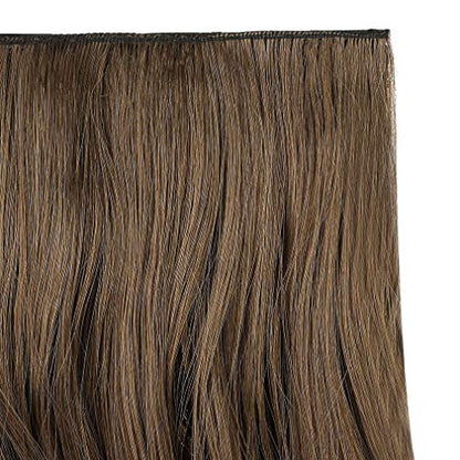 REECHO 20" 1-pack 3/4 Full Head Curly Wave Clips in on Synthetic Hair Extensions HE008 Hair pieces for Women 5 Clips 4.5 Oz Per Piece - Ash Light Brown - color: Ash Light Brown, size: 20 Inch (Pack of 1)
