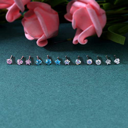 ZS 20G Nose Stud Rings Set, Stainless Steel CZ Nose Piercing Jewelry | Hypoallergenic Nose Bone Rings, L Shaped & Screw Nose Studs, 3mm CZ Stone Nostril Jewelry for Women Men - color: 12pcs Nose Bone Style