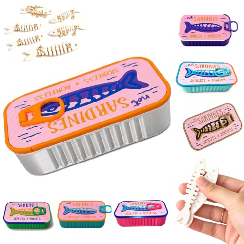 Sardines Travel Jewelry Box, Sardine Tin Jewelry Box, 3d Printed Sardine Tin Like Jewelry Case, with Fish-Shaped Holders for Earrings and Charms, Portable Earring Organizer (Plus size-D-6 Fishbones) - color: Plus size-D-6 Fishbones