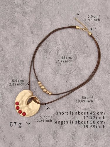 Boho Necklaces for Women Chunky Circle Necklace Bohemian Necklaces | Chunky Boho Necklace for Women Layered Boho Circle Leather Choker Necklace Long Vintage Necklaces Bohemian Jewlery Gifts - style: Bohemian Pendant Necklace
