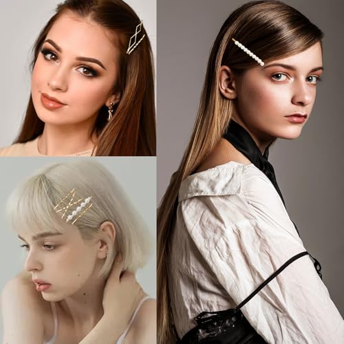 18 PCS Gold Geometric Elegant Barrette Pearls Hair Clamps Styling Fancy Women Girls Preppy Hair Clips Bridal Minimalist Bobby Pins Dainty - color: Gold-3