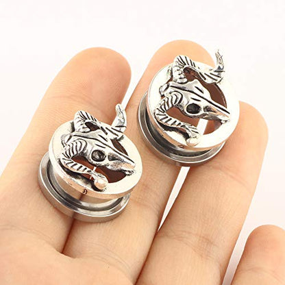 TIANCI FBYJS 8 Pairs CZ Gems Ear Tunnels Plugs Gauges Stainless Steel Tyrannosaurus Expander Stretcher Piercings Opal Glass Silicone Black Dinosaur - style: 12mm=1/2''