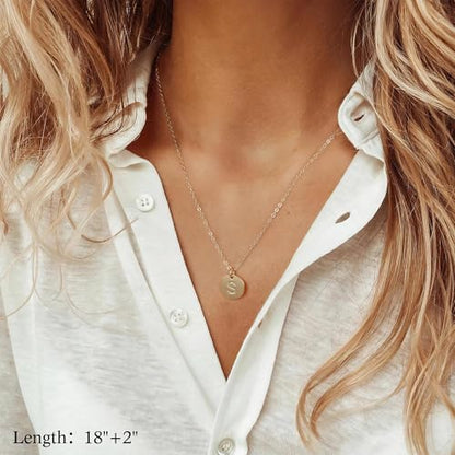 Initial Layered Necklaces for Women, 14K-Gold-Plated Coin Letter Necklace Bar Stacking Layer Necklace Multi Bar Layering Y-Necklaces Jewelry for Women - color: 14K-Gold-Plated, style: A"