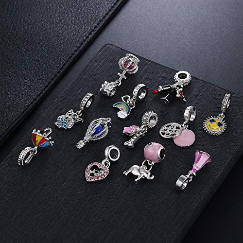 12pcs Mixed Silver Plated Colorful Enamel Alloy Beads Dangle Charms Fits for European Snake Chain Bracelet Necklace DIY Jewelry Making Supplies - color: Bead Charms-2
