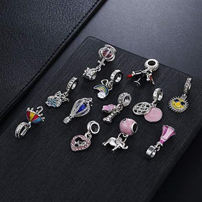 12pcs Mixed Silver Plated Colorful Enamel Alloy Beads Dangle Charms Fits for European Snake Chain Bracelet Necklace DIY Jewelry Making Supplies - color: Bead Charms-2