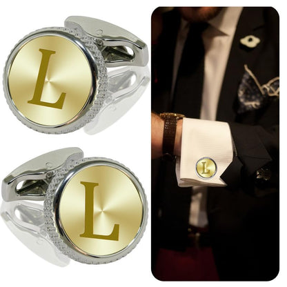 Mens Classic Stainless Steel Initial Cufflinks 26 Alphabet Letter Cufflinks Business Wedding Anniversary Birthday Tuxedo Studs Shirts A-Z (L)