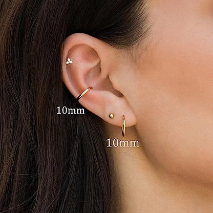 Small Gold Hoop Earrings, Lightweight 14K Gold Plated Huggie Hoop Earrings for Cartilage Helix Tragus, Hypoallergenic Earrings for Women Men, Tiny Thin Hoops Surgical Steel Endless Hoops Earrings 6-10 mm - color: 10mm Hoop Gold-18g