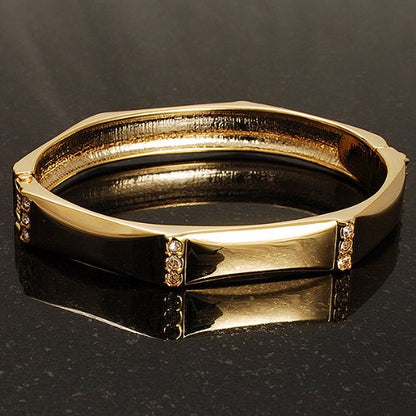 Avalaya Gold Tone Classic Crystal Hinged Bangle Bracelet
