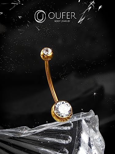 OUFER Titanium Belly Button Rings, Internally Threaded Belly Ring, Round CZ Navel Rings for Women Men - color: Gold, size: 1.6*16MM