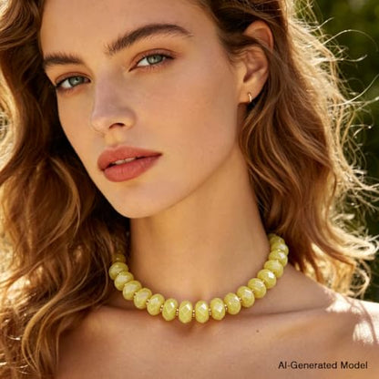 Colorful Chunky Acrylic Beaded Choker Necklaces for Women | Multicolor Faceted Beads, Sturdy Metal Chain, Adjustable Detachable, Lightweight, Summer Boho, Sparkly Statement Jewelry Gift - color: Yellow