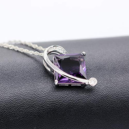 Uloveido Charm Created Topaz Big Square Crystal Necklace Matching Stud Earrings Rings Jewelry Set T295 - color: Purple