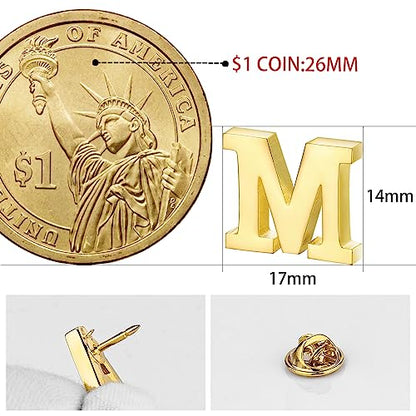 Initial Lapel Pin for Men Women, Brooch Pins for Men Suits, Metal Button Pins in 18K Gold and Silver Tone. - color: Gold-M