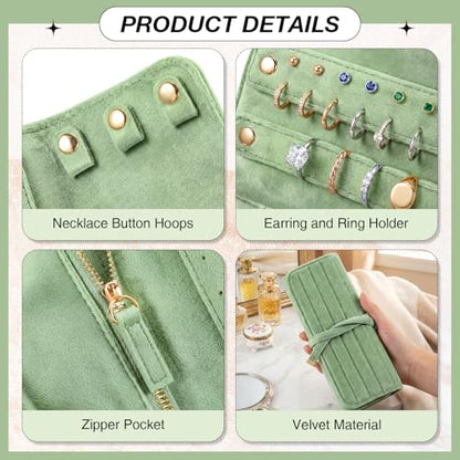 Tondiamo 1 Pcs Velvet Jewelry Roll Luxury Travel Jewelry Case for Ring Necklace Earring Bracelet Storage Bag Women Bridesmaid Gift (Sage Green) - color: Sage Green