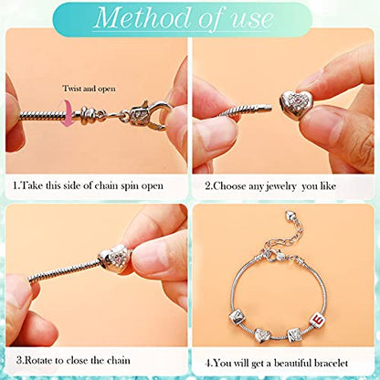 Hicarer 27Pcs Snake Chain Bracelet Charm Bracelets - size: 7.9 Inch