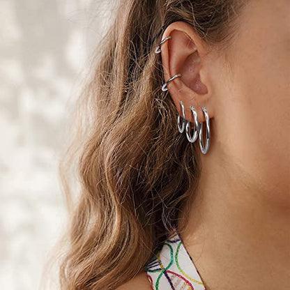 Jstyle Stainless Steel Hoop Earrings for Women Hypoallergenic Hoops Stack | Earrings for Sensitive Ears, Secure Click Clasps, Silver/Gold/Rose Gold, 10mm 15mm 20mm Small Medium Large Loop Earrings Set - size: 20 millimeters