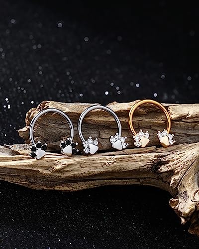 Jewseen Paw Septum Rings 16g Gold Septum Ring Daith Piercing Jewelry Surgical Steel Cartilage Earrings Hoop Nose Rings Hoop Conch Earrings for Women Men - color: Black