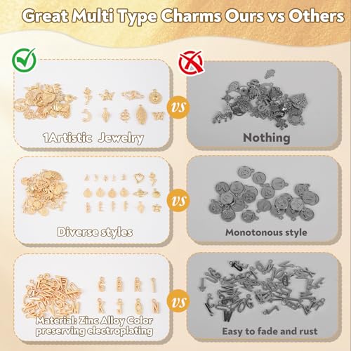 402 Pcs Gold & Silver Charms for Jewelry Making | Includes 156 Letter Initial, 46 Charms & 200 Jump Rings for Keychains, Bracelets, Necklaces, Earrings, DIY Crafts - color: Gold Charm & Sliver Charm-402P