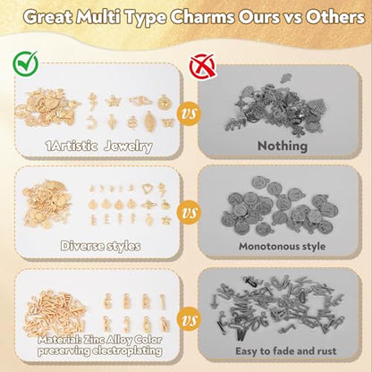 402 Pcs Gold & Silver Charms for Jewelry Making | Includes 156 Letter Initial, 46 Charms & 200 Jump Rings for Keychains, Bracelets, Necklaces, Earrings, DIY Crafts - color: Gold Charm & Sliver Charm-402P