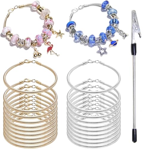 Exway 20 Pcs Snake Charm Bracelet Chain 6.5 Inch Gold and Silver Charm Bracelet Kit Snake Chain Bracelets Chain for Christmas DIY Women Jewelry Making Gifts - color: gold+silver style A, size: 6.5in