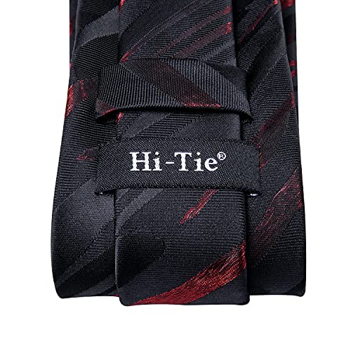 Hi-Tie Men's Silk Ties Formal Woven Classic Necktie Pocket Square Cufflinks Lapel Pin Set Wedding Business - color: Black and Burgundy