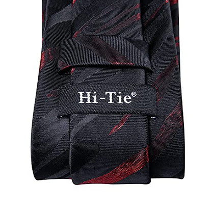 Hi-Tie Men's Silk Ties Formal Woven Classic Necktie Pocket Square Cufflinks Lapel Pin Set Wedding Business - color: Black and Burgundy