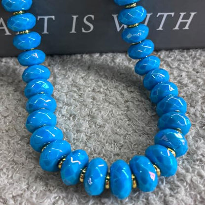 Colorful Chunky Acrylic Beaded Choker Necklaces for Women | Multicolor Faceted Beads, Sturdy Metal Chain, Adjustable Detachable, Lightweight, Summer Boho, Sparkly Statement Jewelry Gift - color: Lake Blue