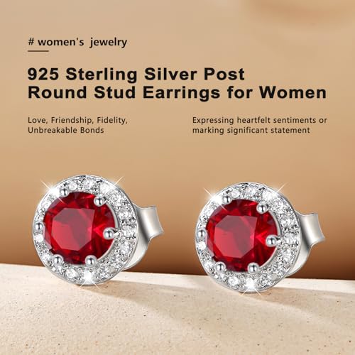Bestyle 8mm Small Birthstone Earrings for Women with Hypoallergenic Sterling Silver Post,Sparkle Heart/Round Womens Studs Earrings, Great Birthday/Christmas/Anniversary Jewelry for Wife Mother - color: 01. Jan. Garnet-Round