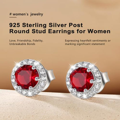 Bestyle 8mm Small Birthstone Earrings for Women with Hypoallergenic Sterling Silver Post,Sparkle Heart/Round Womens Studs Earrings, Great Birthday/Christmas/Anniversary Jewelry for Wife Mother - color: 01. Jan. Garnet-Round