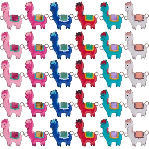 SUNNYCLUE 1 Box 40PCS Cute Animal Charms Llama Charm Bulk Sheep White Funny Cartoon Alpaca Alloy Enamel Connector Link Charms for Jewelry Making Charms Earrings Necklace Bracelets DIY Crafts