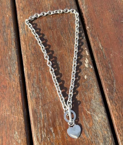 WangGao Elegent Love Stainless Steel Link Chain Blank Heart Charms Necklace for Women Toggle Clasp Closure - color: Silver, size: 15.74inches