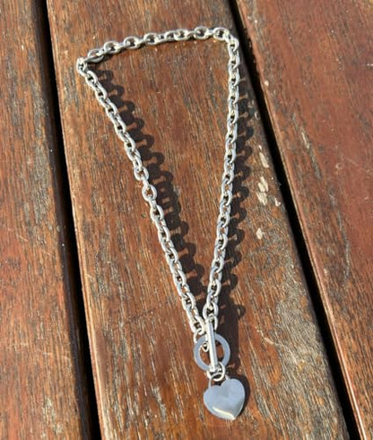 WangGao Elegent Love Stainless Steel Link Chain Blank Heart Charms Necklace for Women Toggle Clasp Closure - color: Silver, size: 15.74inches