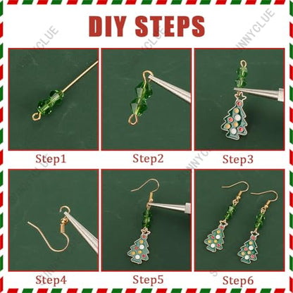 SUNNYCLUE 1 Box 10 Sets Christmas Earring Making Kit Gold Drop Dangle Earrings Christams Charm Enamel Snowflake Christmas Charms Glass Beads for Jewelry Making Kits Adult Women DIY Crafts Supplies - color: 1.2-diy-10 Pairs Christmas Enamel Earrings