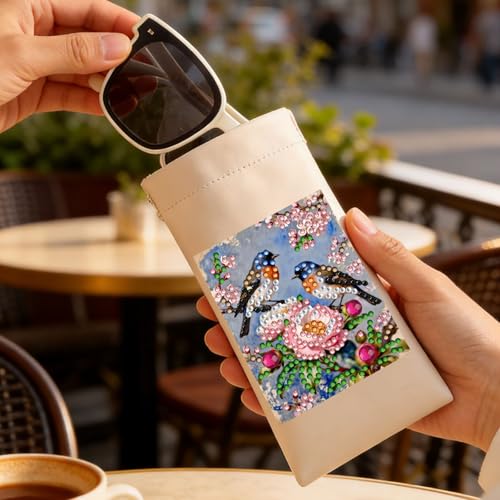 Diamond Art Painting Eye Glass Bag PU Sunglasses Glasses Storage Bag Built-in Glasses Cloth Press Automatic Closure - color: 2pcs-03