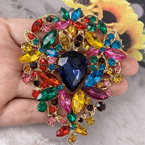 SELOVO Leaf Bouquet Scarf Big Brooch Pin Broach Crystal Jewelry - color: Multicolor