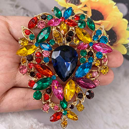 SELOVO Leaf Bouquet Scarf Big Brooch Pin Broach Crystal Jewelry - color: Multicolor