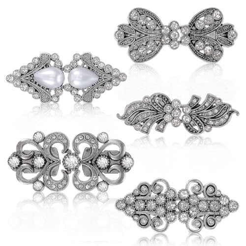 ElevateTech Sweater Shawl Clips, 4 Pcs Retro Sweater Clips for Cardigans Vintage Dress Clip Cloak Brooches Shawl Pins Silver Rhinestone Cardigan Clip for Cape Cloak Dress Shirt Cardigan Scarf