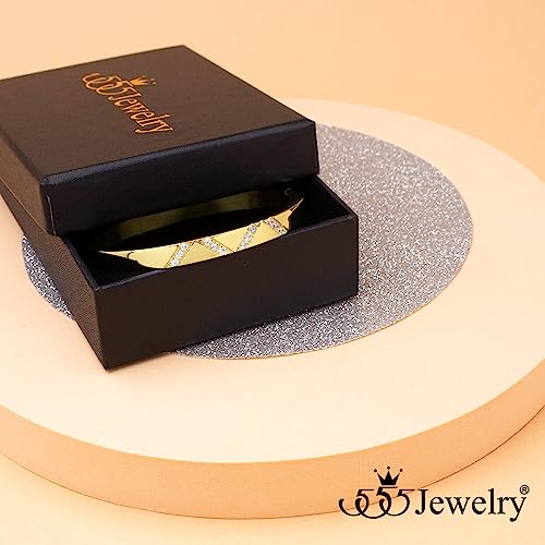 555Jewelry Womens Sparkling Cubic Zirconia Secure Hinge Lock Bangle Stainless Steel Bracelet - color: Yellow Gold Style 2
