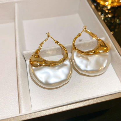 Elegant Geometric Drop Dangle Earrings For Women Irregular Faux Pearl Gold Hoop Earrings Unique Large Statement Pearl Earrings Trendy Jewelry Gifts