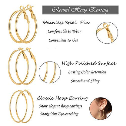 5/12 Pairs Gold Silver Plated Hoop Earrings for Women, Hypoallergenic Stainless Steel Hoops Earrings Set, Lightweight Large Small Hoops Women Earrings Loop Earrings Set - color: 5 Pairs Gold Plated