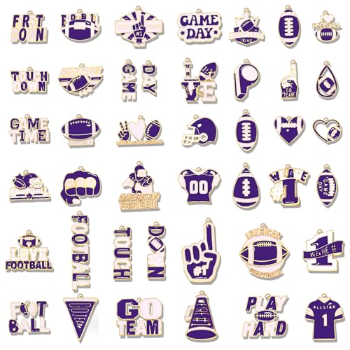 40PCS Game Day Charms for Bracelet Making Enamel Football Charms for Bracelet Necklace Earrings Jewelry Making DIY Football Mom Accessories Gifts - color: Purple White