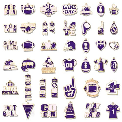 40PCS Game Day Charms for Bracelet Making Enamel Football Charms for Bracelet Necklace Earrings Jewelry Making DIY Football Mom Accessories Gifts - color: Purple White
