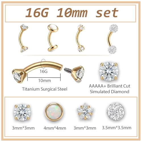 Daith Rook Piercing Jewelry 16G 18G Surgical Steel Curved Barbell Eyebrow Piercing Vertical Labret Lip Jewelry Hypoallergenic Stainless Surface Eyebrow Rook Daith Earrings for Women Men 6MM 8MM 10MM