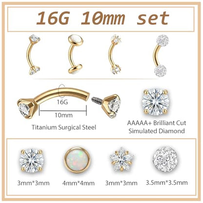 Daith Rook Piercing Jewelry 16G 18G Surgical Steel Curved Barbell Eyebrow Piercing Vertical Labret Lip Jewelry Hypoallergenic Stainless Surface Eyebrow Rook Daith Earrings for Women Men 6MM 8MM 10MM