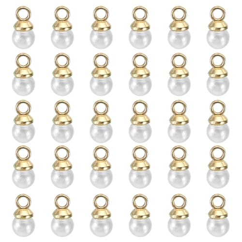 PATIKIL Pearl Charm, 100pcs Pearl Beads Faux Pearl Pendant Charm DIY for Jewelry Making Bracelets Earrings Necklace Crafts - color: Golden White, size: 4mm