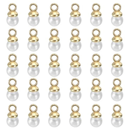 PATIKIL Pearl Charm, 100pcs Pearl Beads Faux Pearl Pendant Charm DIY for Jewelry Making Bracelets Earrings Necklace Crafts - color: Golden White, size: 4mm