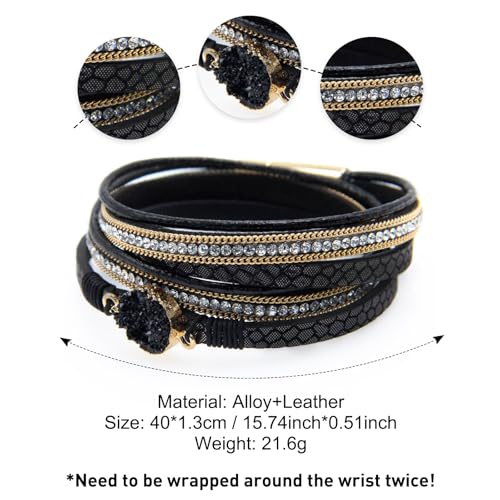 Fesciory Leather Wrap Bracelets for Women, Boho Western Layered Jewelry | Layered leather cuff bracelets, Easy on and off, Boho western style, Daily wear, Gift for women - color: Black 4