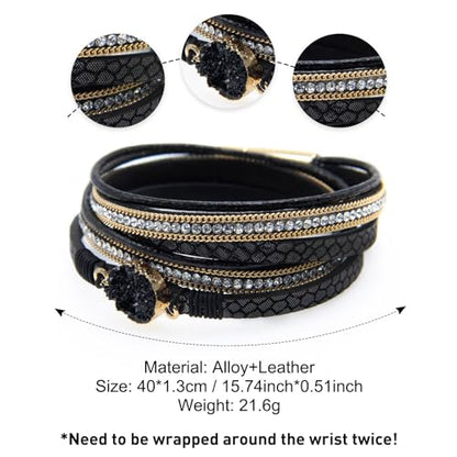 Fesciory Leather Wrap Bracelets for Women, Boho Western Layered Jewelry | Layered leather cuff bracelets, Easy on and off, Boho western style, Daily wear, Gift for women - color: Black 4